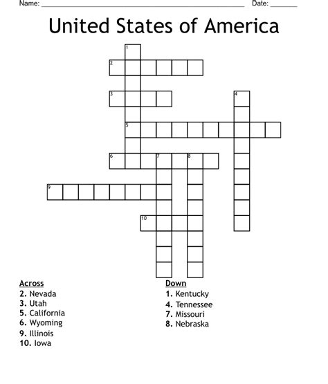 United States Of America Crossword Wordmint