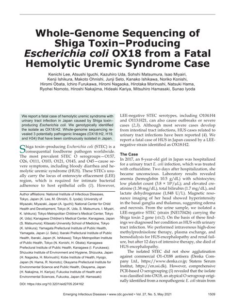 Pdf Whole Genome Sequencing Of Shiga Toxin Producing Escherichia Coli