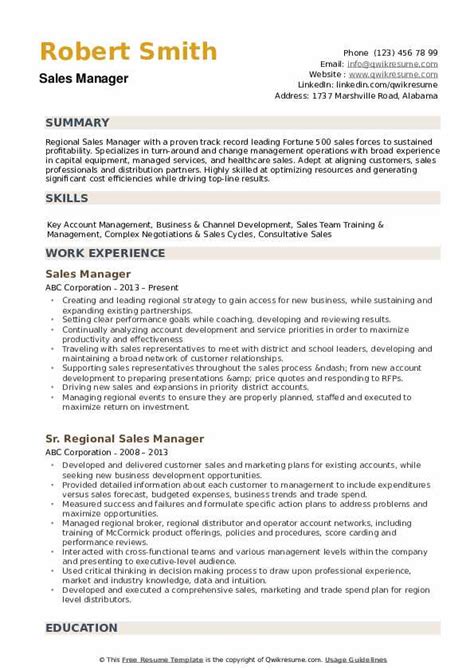 Regional Sales Manager Resume Samples Qwikresume