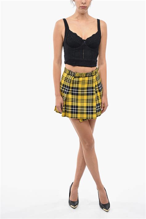 Dior Tartan Pleated Wrap Miniskirt With Belt Women Glamood Outlet