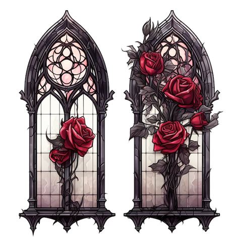 Wundersch Ne Gotische Rosen Gothic Window Clipart Illustration