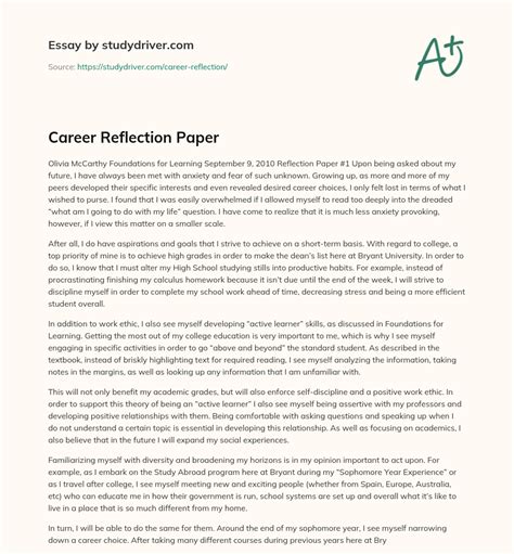 Career Reflection Paper Free Essay Example Studydriver