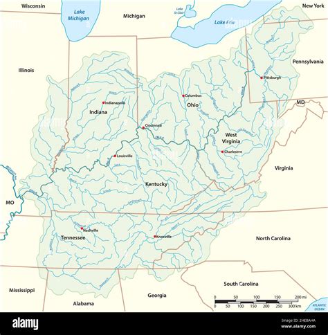 vector map drainage basin   ohio river usa stock vector image
