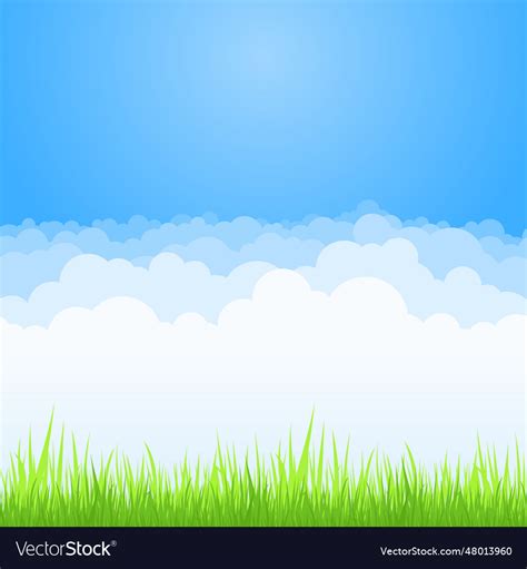 Clouds On Blue Sky With Green Grass Background Vector Image