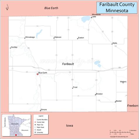 Map of Faribault County, Minnesota showing cities, highways & important ...