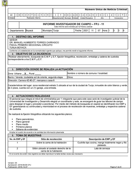 Fpj Informe Investigador De Campo V N Mero Nico De Noticia