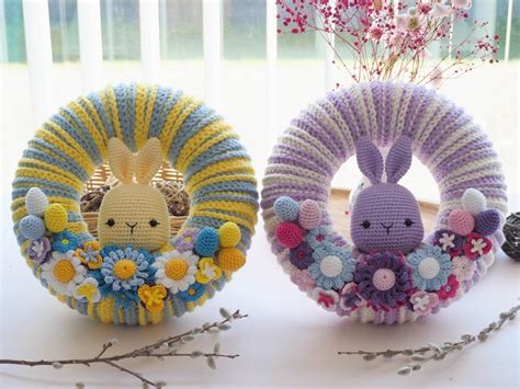 Crochet Easter Wreath With Bunny And Flowers Pattern Pdf Etsy