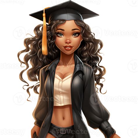 Cute Black Girl Graduating Illustration Ai Generative Png