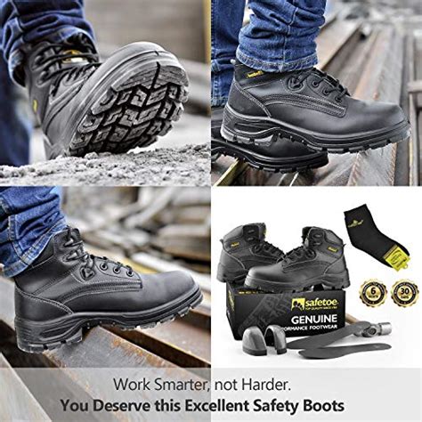 Safetoe Mens Steel Toe Work Boots Water Resistant Leather Lace Up