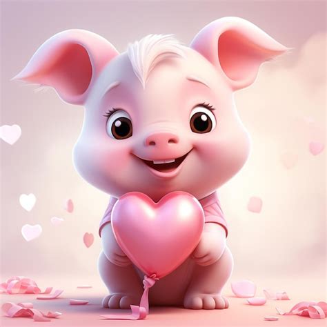 Premium Photo Cartoon Pig With A Heart Shaped Balloon In Its Mouth