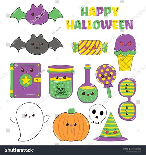 Cute Kawaii Halloween Character Set Halloween Stock Vector (Royalty Free) 2199600181 | Shutterstock