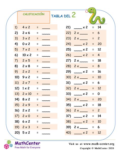 Segundo Grado Hojas De Trabajo Tablas De Multiplicar Math Center