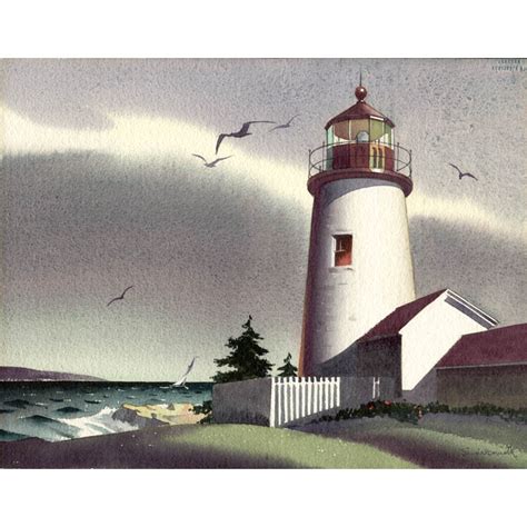 Fine Art, Sandor Bernath, Maine Lighthouse, Vintage Watercolor, Mid ...