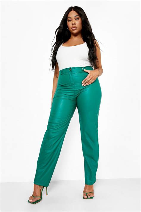 Plus Color Pop Pu Wide Leg Pants Boohoo