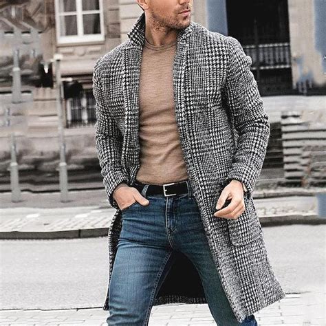 Gentleman Fashion Houndstooth Long Coat Mens Winter Fashion Stylish Mens Fashion Mens