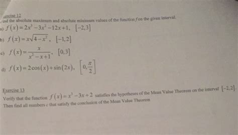 Solved Find The Absolute Maximum And Absolute Minimum Values