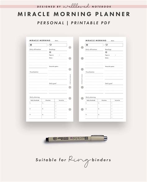 Miracle Morning Planner Printable Insert Wellness Diary Etsy Uk