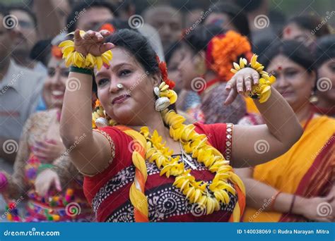 Young Ladies Dancing At Holi Spring Festival Editorial Stock Image