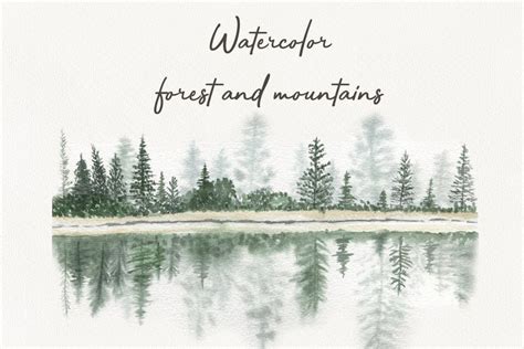 Watercolor forest and mountains | Clip, Stencils, Canvas