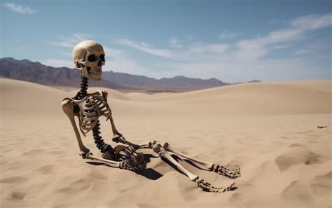 Premium Photo A Skeleton Sits In The Desert With The Desert In The