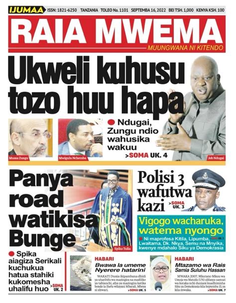 Habari Kubwa Za Magazeti Ya Tanzania Leo September 16 2022 Millard Ayo