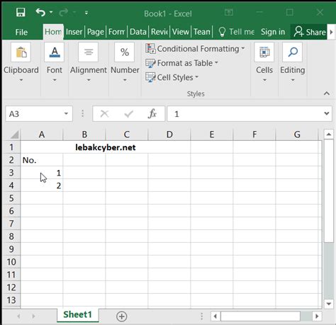 Membuat Penomoran Otomatis Di Microsoft Excel 2 Lebak Cyber