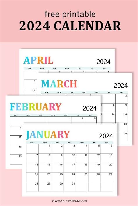 Free Printable Calendar 2024 Shining Mom 2024 CALENDAR PRINTABLE