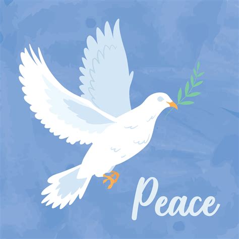 Flying White Pigeon With A Laurel Wreath Blue Peace Concept Background