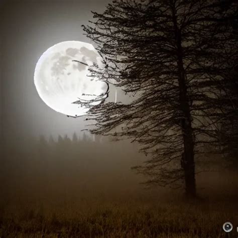 Huge Owl Flying At Night Through Fog In The Forest Lit Stable