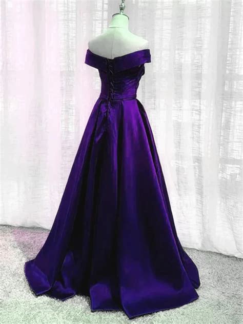 Off The Shoulder Purple Satin Long Prom Dresses Off Shoulder Long Pur