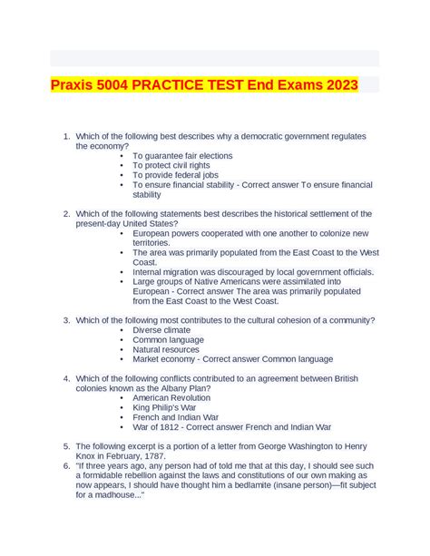 Praxis 5004 Practice Test End Exams 2023 Exams Law Docsity