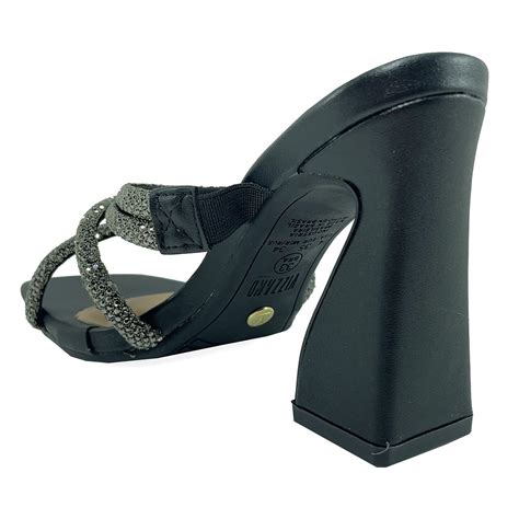 Tamanco Vizzano Tiras Strass Salto Alto Feminino Preto Preto