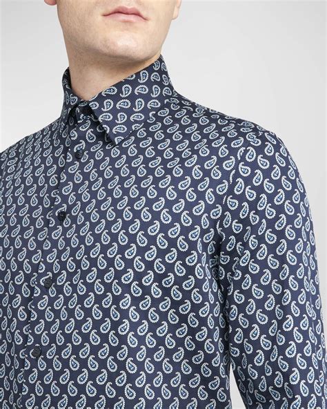 Etro Men S Mini Paisley Sport Shirt Neiman Marcus