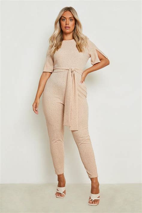 Plus Spot Cape Sleeve Belted Jumpsuit Boohoo Uk