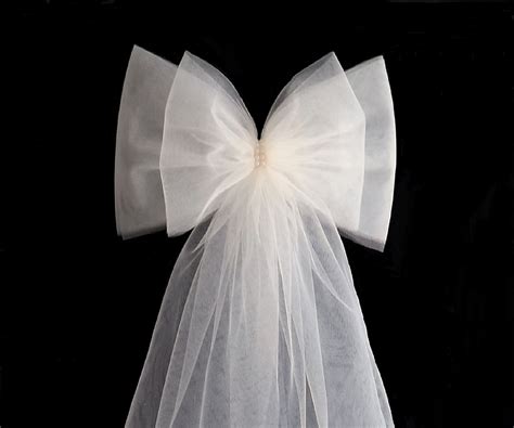 X Fluffy Tulle With Pearl Detail Wedding Pew End Bows Etsy