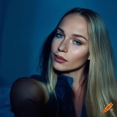 Blonde Swedish Woman Taking A Selfie In A Dark Bedroom On Craiyon