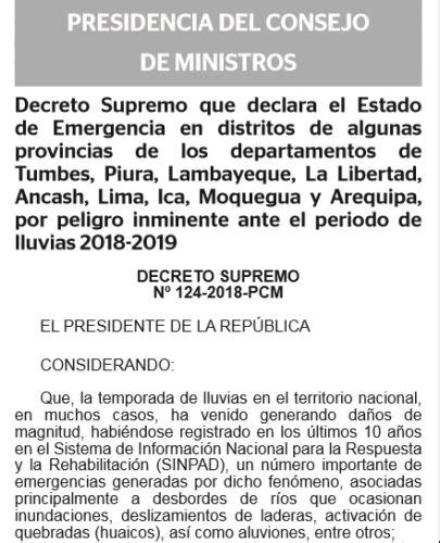 Declaran En Emergencia A Distritos De Nueve Regiones Por Alto Riesgo De