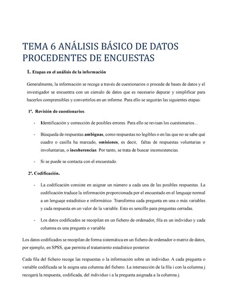 Tema An Lisis B Sico De Datos Procedentes De Encuestas Tema