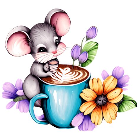 Adorable Mouse Sipping Coffee Digital Graphic · Creative Fabrica