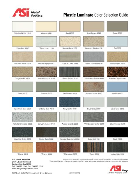 Asi Plastic Laminate Color Selection Guide Asi Global Partitions