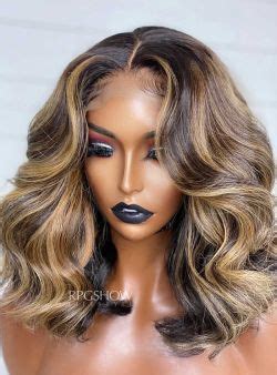 Golden Blonde Highlight Side Part Long BOB Lace Front Wig Modernbeauty