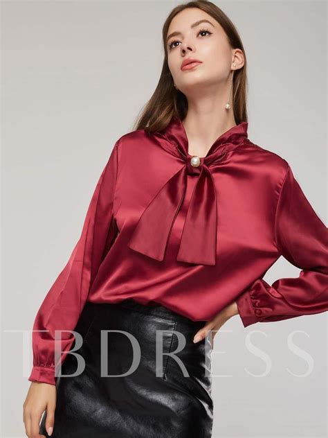 Elegant Bow Tie Neck Solid Color Pullover Womens Blouse Blouses For Women Women Pullover Blouse