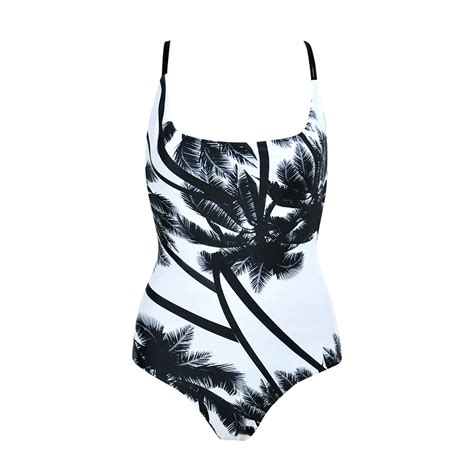 Make Difference Black Coconut Tree Print Swimsuit Sexy Monokini Trikini