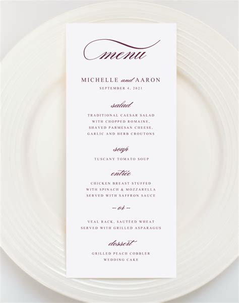 Wedding Reception Menu Cards Long Napkin Pocket Style Fetching