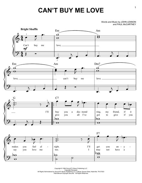 Can T Buy Me Love By The Beatles Sheet Music For Easy Piano At Sheet