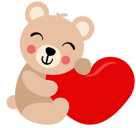 Premium Vector Adorable Teddy Bear With Red Heart