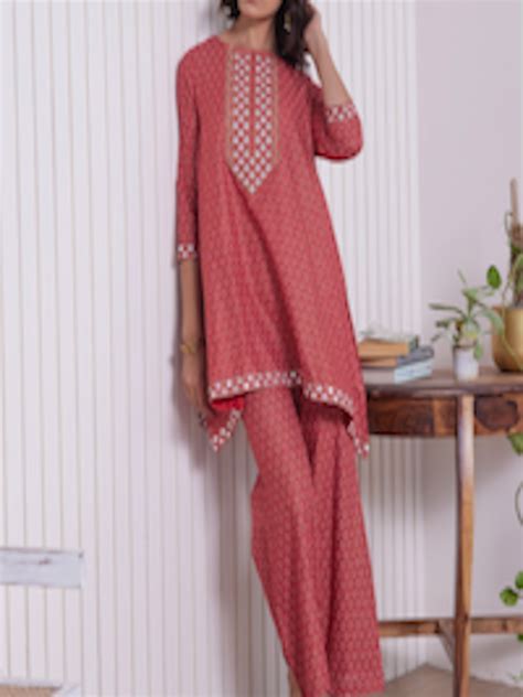 Buy Hereandnow Embroidered Ethnic Motifs Printed Mirror Work Asymmetric