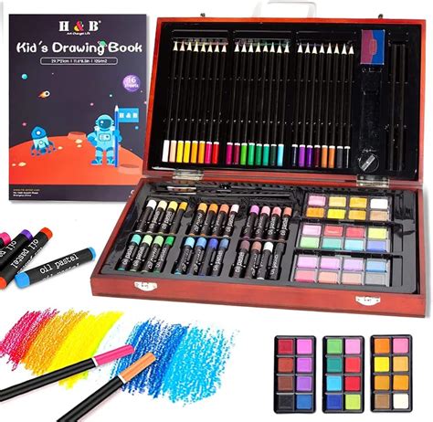 H B Deluxe Art Painting Sets With Wood Box Pcs With Sketch Pad Art