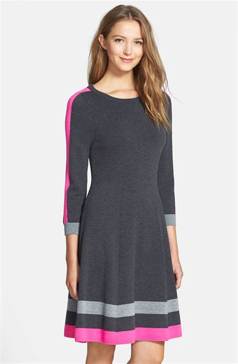 Eliza J Colorblock Fit And Flare Sweater Dress Nordstrom