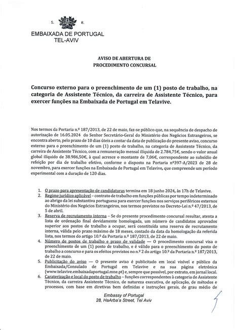 AVISO DE ABERTURA DE PROCEDIMENTO CONCURSAL Notícias A Embaixada